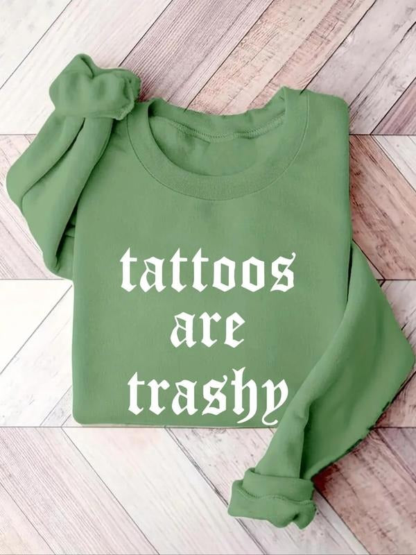 Women'WB shield Letter Print Drop Shoulder Sweatshirt, Casual Long Sleeve Round Neck Pullover for Fall & Winter, Ladies...