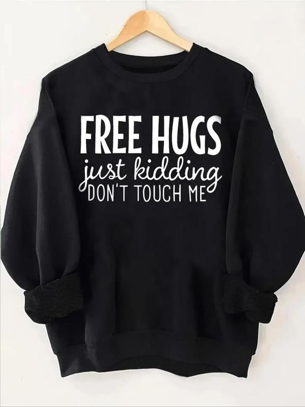 Women'WB shield Letter Print Drop Shoulder Sweatshirt, Casual Long Sleeve Round Neck Pullover for Fall & Winter, Women'WB...