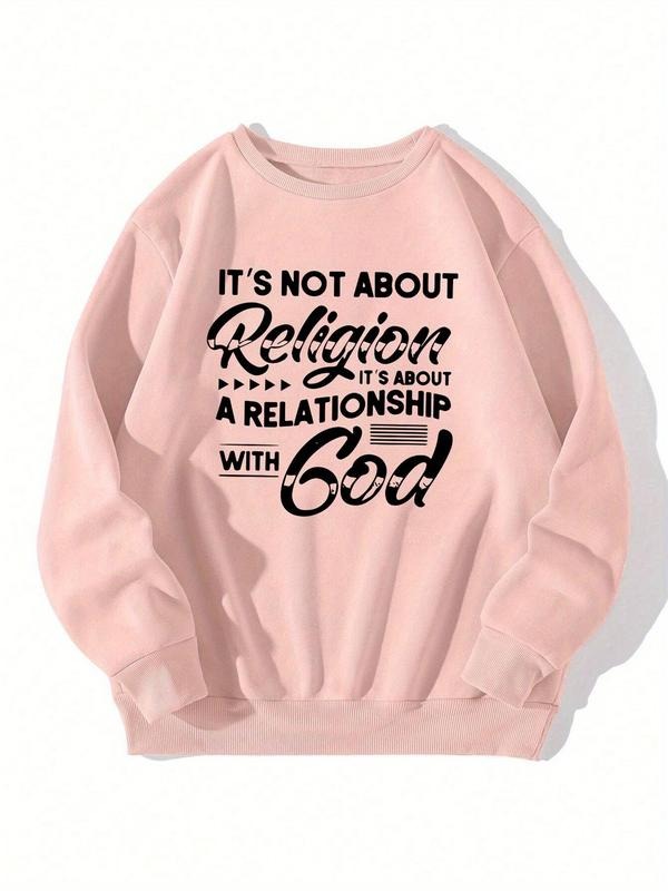 Women'WB shield Letter Print Drop Shoulder Sweatshirt, Casual Long Sleeve Round Neck Pullover for Fall & Winter, Women'WB...