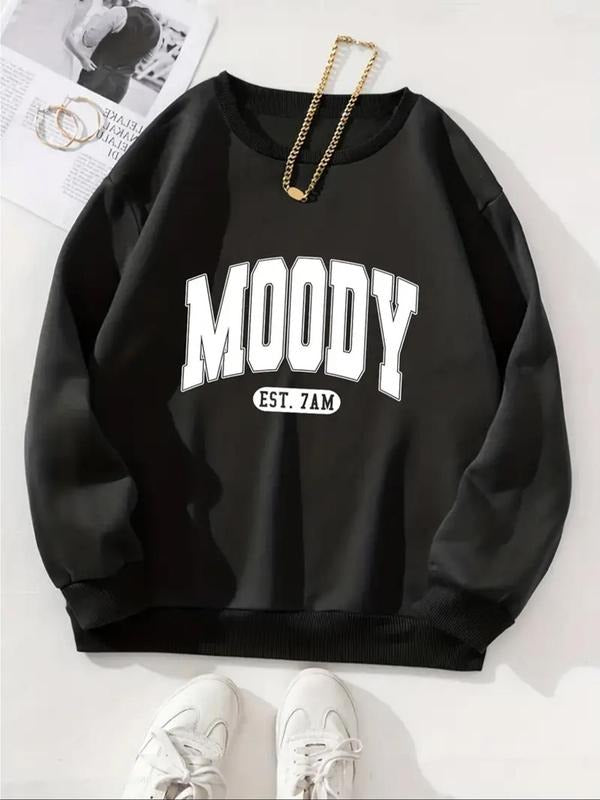 Women'WB shield Letter Print Drop Shoulder Sweatshirt, Casual Long Sleeve Round Neck Pullover for Fall & Winter, Women'WB...