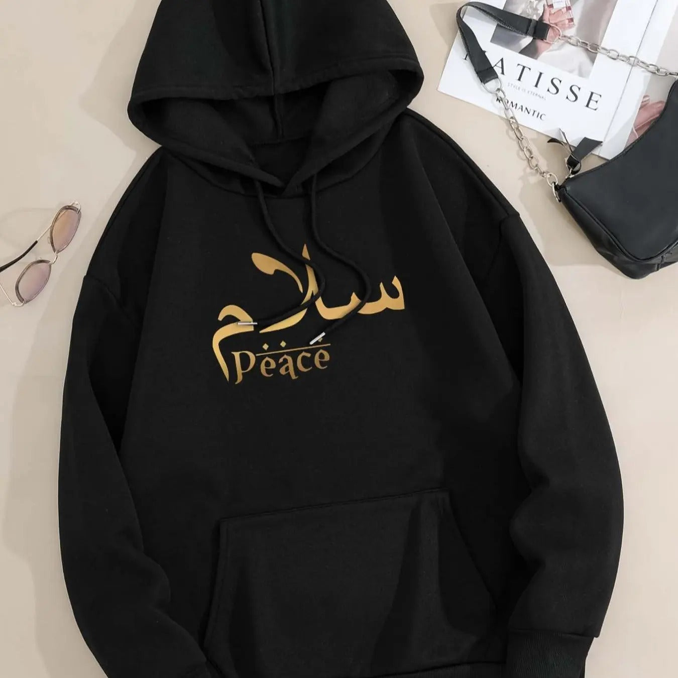 Women'WB shield Letter Print Drop Shoulder TNF Lined Hoodie, Fashion Casual Drawstring Pocket Hooded Sweatshirt for Daily...
