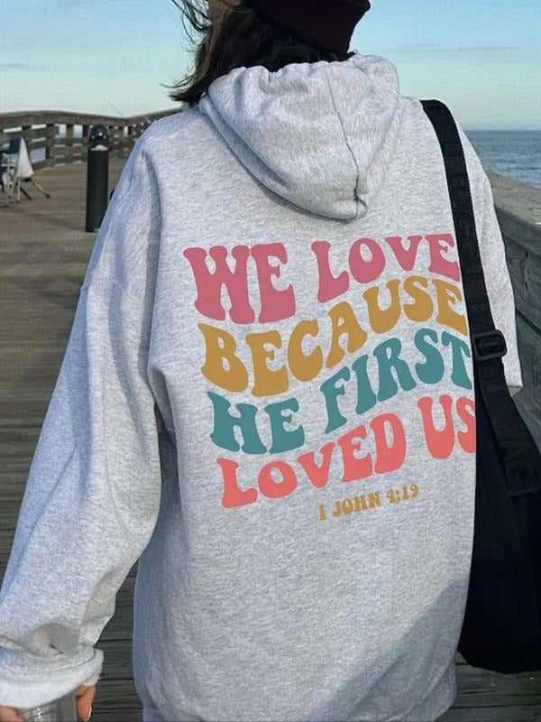 Women'WB shield Letter Print Drop Shoulder TNF Lined Hoodie, Fashion Casual Drawstring Pocket Hooded Sweatshirt for Daily...