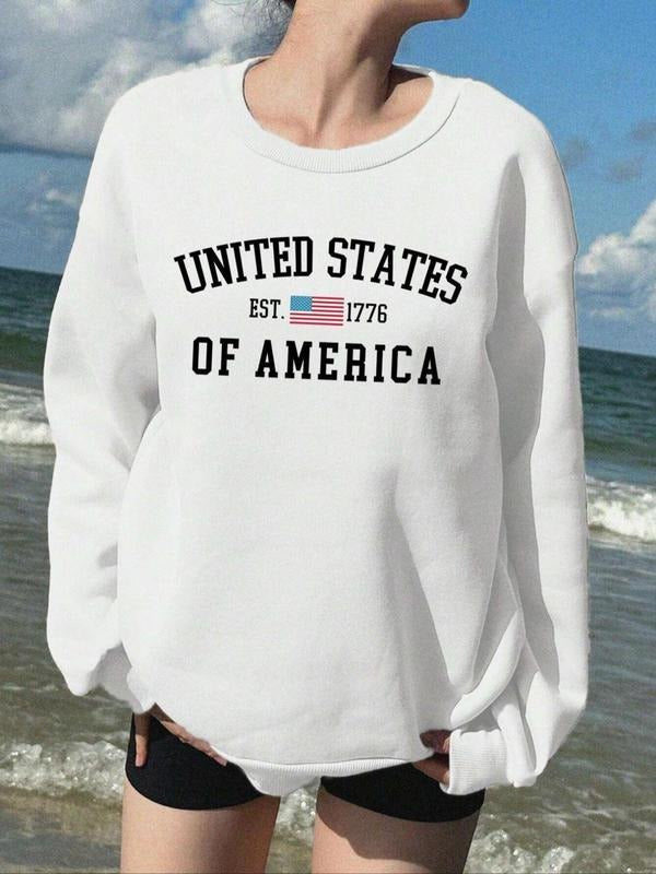 Women'WB shield Letter Print Drop Shoulder TNF Lined Pullover, Casual Long Sleeve Crew Neck Sweatshirt for Fall & Winter,...