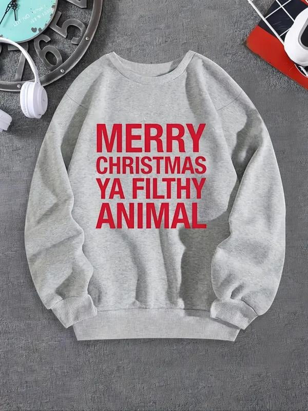 Women'WB shield Letter Print Drop Shoulder TNF Lined Sweatshirt, Casual Long Sleeve Round Neck Pullover for Fall &...