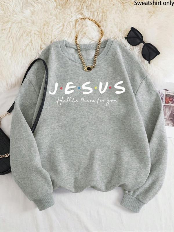 Women'WB shield Letter Print Drop Shoulder TNF Lined Sweatshirt, Casual Long Sleeve Round Neck Pullover for Fall &...