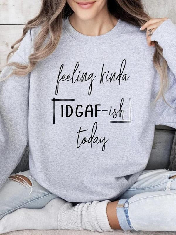 Women'WB shield Letter Print Drop Shoulder TNF Lined Sweatshirt, Casual Long Sleeve Round Neck Pullover for Fall &...