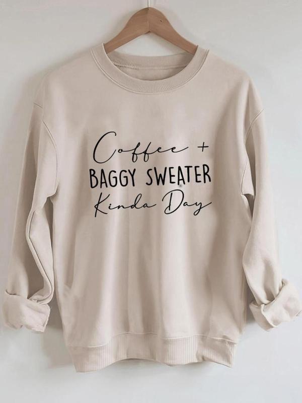 Women'WB shield Letter Print Drop Shoulder TNF Lined Sweatshirt, Casual Long Sleeve Round Neck Pullover for Spring &...