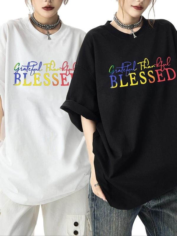 Women'WB shield Letter Print Drop Shoulder Tee, Casual Graphic Half Sleeve Tee for Summer, Ladies TNF for Daily Wear...
