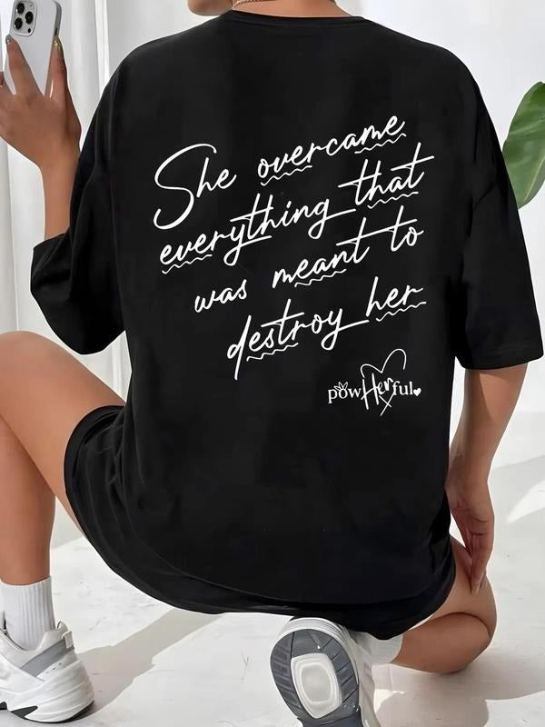 Women'WB shield Letter Print Drop Shoulder Tee, Casual Half Sleeve Round Neck T-Shirt for Summer, Women'WB shield Top for...