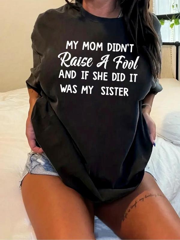 Women'WB shield Letter Print Drop Shoulder Tee, Fashion Casual Plus Size Crew Neck Half Sleeve T-shirt for Daily Outdoor Wear, Women Clothing for Summer