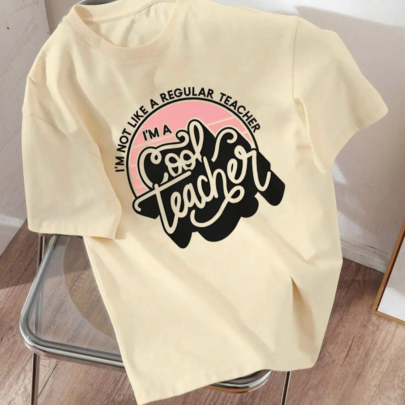 Women'WB shield Letter Print Drop Shoulder Tee, Oversized Casual Short Sleeve Round Neck T-shirt for Daily Wear, Women'WB...