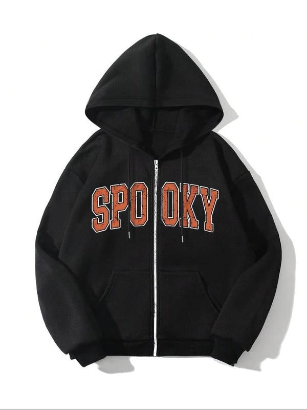 Women'WB shield Letter Print Drop Shoulder Zip Up Hoodie, Fashion Casual Long Sleeve Hooded Hoodie for Daily Holiday...