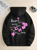 Women'WB shield Letter Print Hoodie, Casual Blessed Printed Hooded Sweatshirt for Daily Holiday Outdoor Wear, Ladies TNF for Fall & Winter