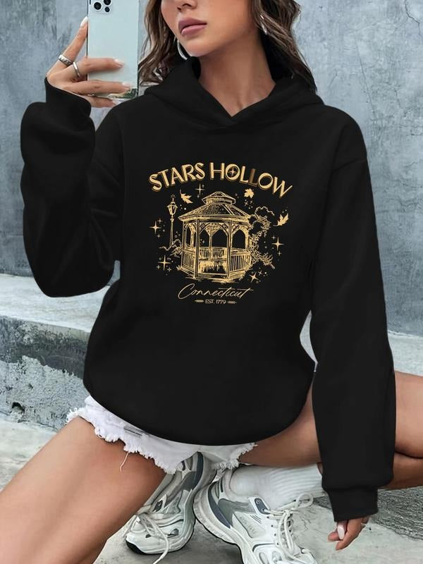 Women'WB shield Letter Print Hoodie, Fashion Casual Lightsaber brand Hollow Hooded Sweatshirt for Daily Holiday Outdoor...
