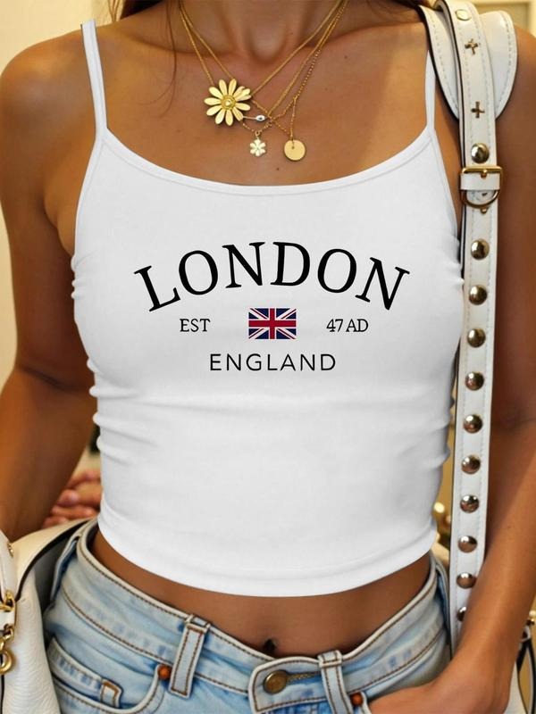 Women'WB shield Letter Print London City Flag Tank Top, Casual Sleeveless Racer Back Top for Summer, Ladies TNF for Daily...
