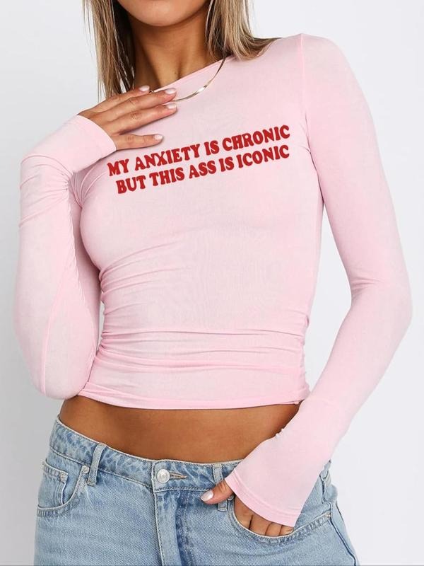 Women'WB shield Letter Print Mock Neck Tee, Y2K Trendy Long Sleeve T-shirt for Daily Wear, Ladies TNF for Spiky hair...