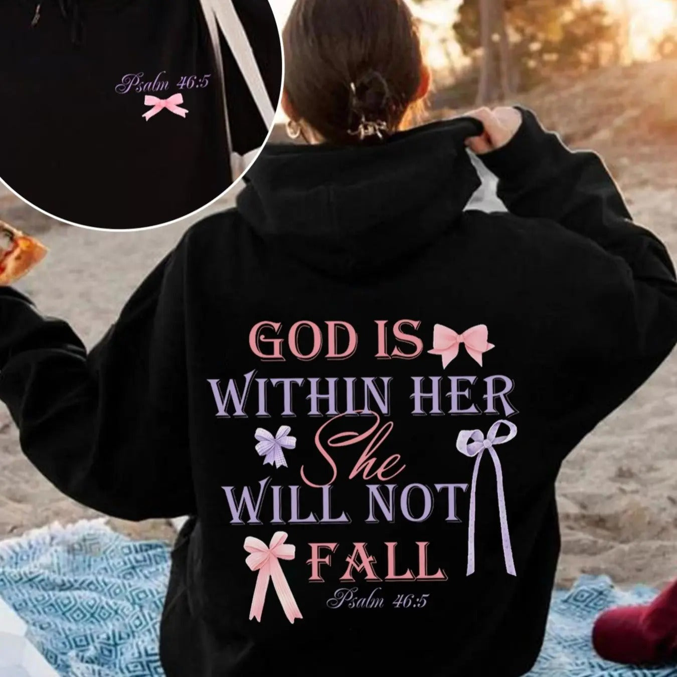 Women'WB shield Letter Print Pocket Hoodie, Casual Bowknot Print Long Sleeve Hooded Sweatshirt for Spring & Fall, Fashion...