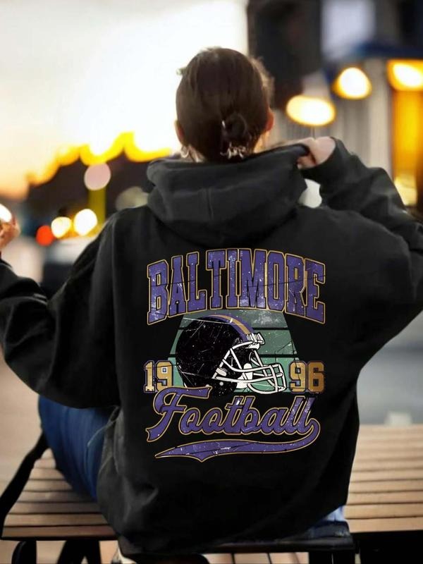 Women'WB shield Letter Print Pocket Hoodie, Casual Long Sleeve Hooded Sweatshirt for Fall & Winter, Ladies TNF for Daily...