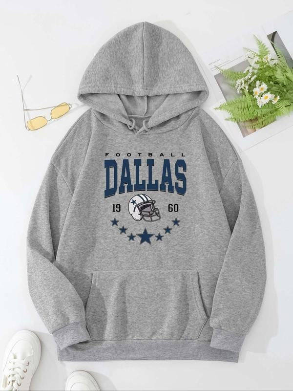 Women'WB shield Letter Print Pocket Hoodie, Casual Long Sleeve Hooded Sweatshirt for Fall & Winter, Women'WB shield TNF...
