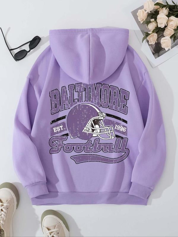 Women'WB shield Letter Print Pocket Hoodie, Casual Long Sleeve Hoodies for Daily Holiday Outdoor Wear, Women'WB shield...