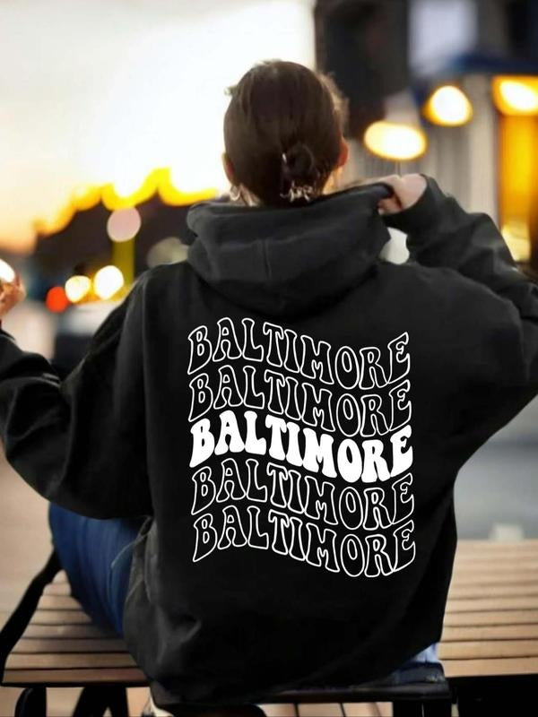 Women'WB shield Letter Print Pocket Hoodie, Casual Long Sleeve Hoodies for Daily Holiday Outdoor Wear, Women'WB shield...