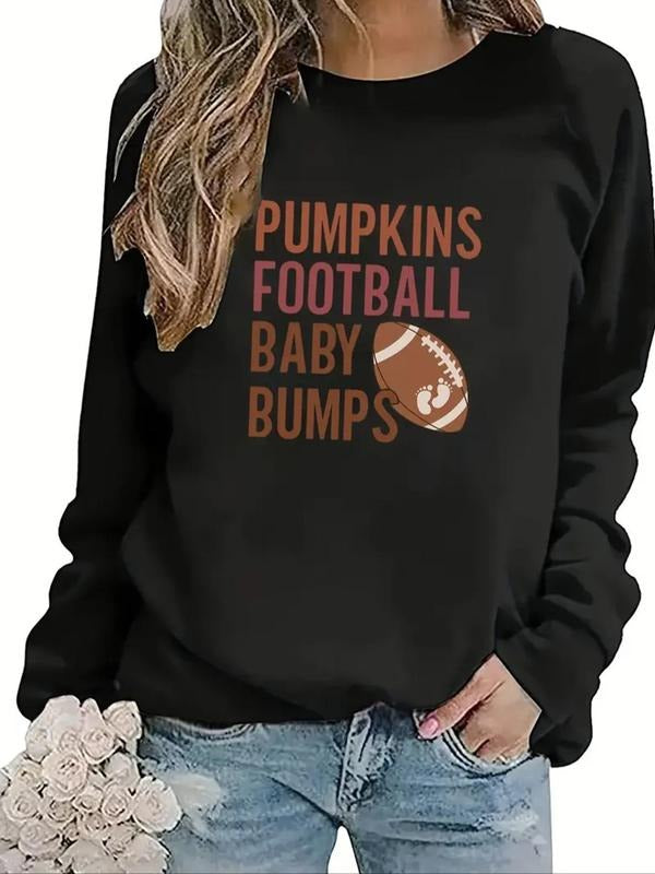 Women'WB shield Letter Print Pullover, Casual Long Sleeve Crew Neck Sweatshirt for Spring & Fall, Fashion Women'WB shield...