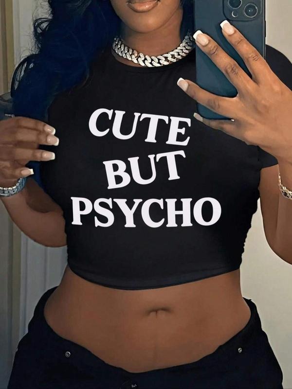 Women'WB shield Letter Print Round Neck Crop Tee, Casual Short Sleeve Crew Neck T-Shirt for Summer, Fashion Women'WB...
