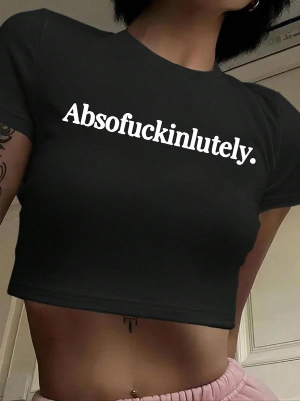 Women'WB shield Letter Print Round Neck Crop Tee, Casual Short Sleeve Crew Neck T-shirt for Summer, Fashion Women'WB shield Top for Daily Wear style 48