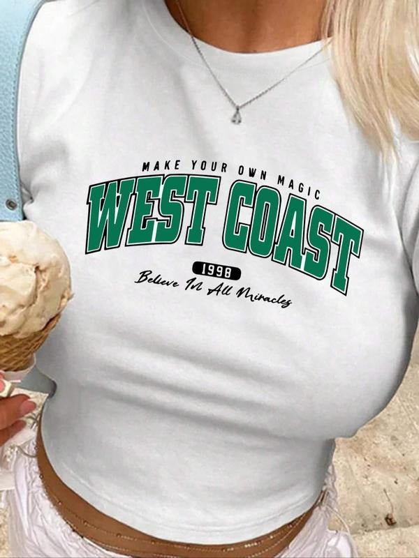 Women'WB shield Letter Print Round Neck Crop Tee, Casual Short Sleeve Crew Neck T-shirt for Summer, Fashion Women'WB...