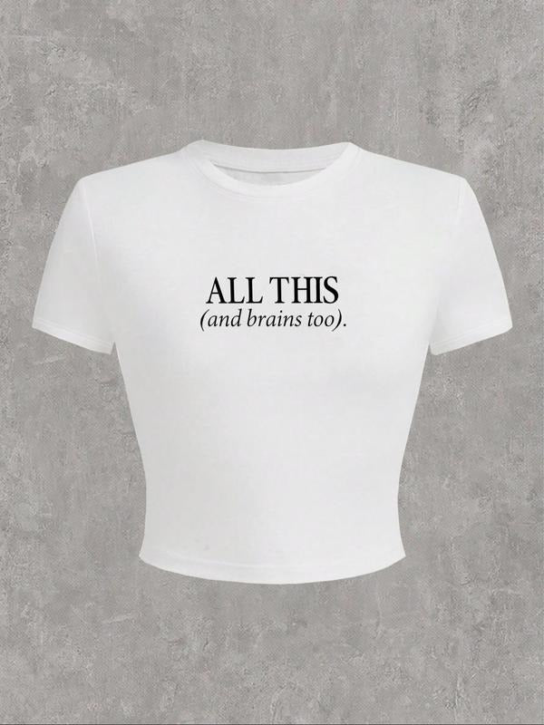 Women'WB shield Letter Print Round Neck Crop Tee, Casual Short Sleeve Cropped T-shirt for Daily Wear, Ladies Spiky hair...
