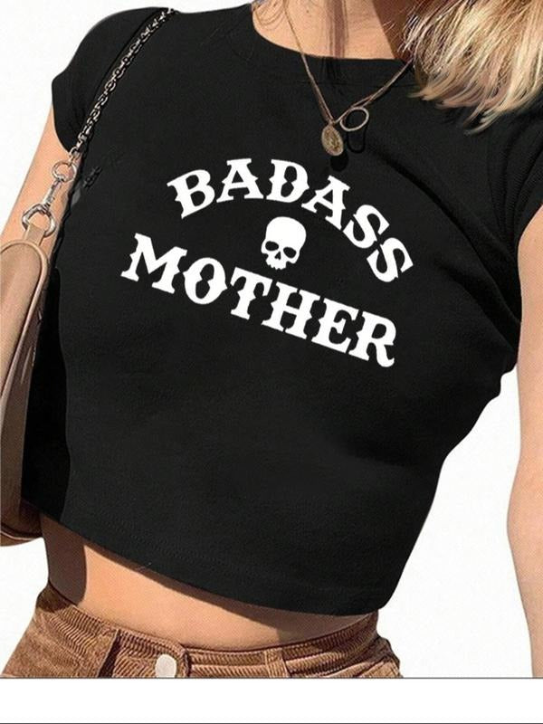 Women'WB shield Letter Print Round Neck Crop Tee, Y2K Trendy Casual Short Sleeve T-shirt for Daily Wear, Ladies Summer...