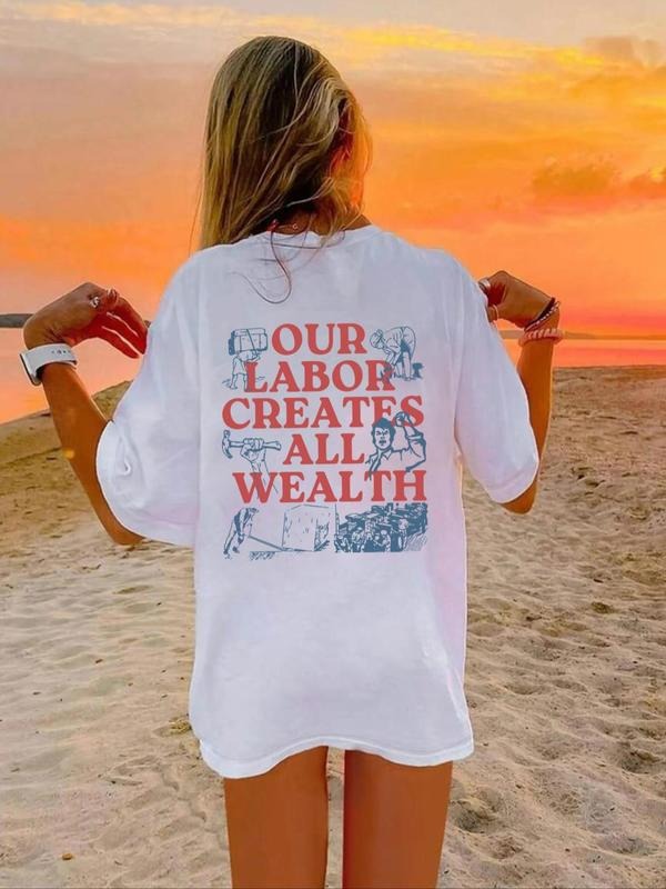 Women'WB shield Letter Print Round Neck Graphic Tee, Casual Short Sleeve T-shirt for Daily Wear, Ladies Spiky hair...