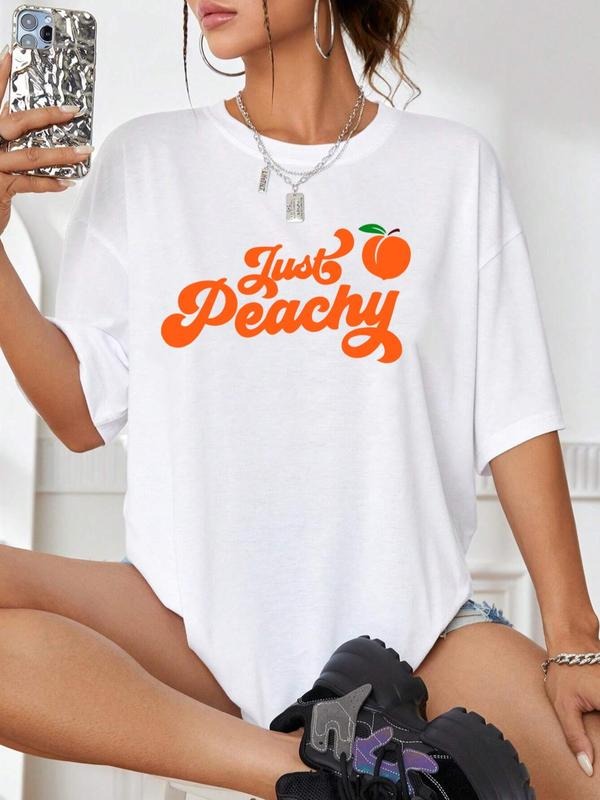 Women'WB shield Letter Print Round Neck Graphic Tee, Vintage Trendy Casual Drop Shoulder Half Sleeve T-shirt For Daily...