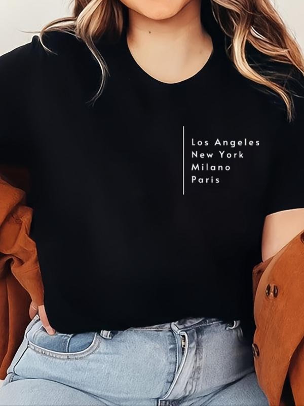 Women'WB shield Letter Print Round Neck Graphic Tee, Vintage Trendy Casual Short Sleeve T-shirt For Daily Wear, Ladies...