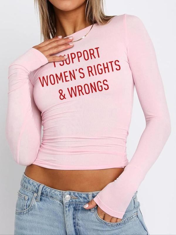 Women'WB shield Letter Print Round Neck Long Sleeve Tee, Y2K Trendy Slim-Fit T-Shirt for Daily Wear, Ladies Spiky hair...