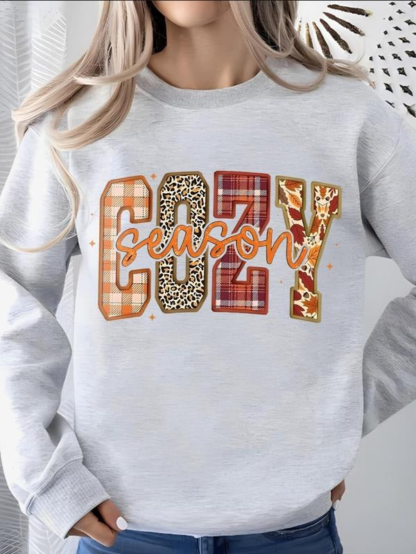 Women'WB shield Letter Print Round Neck Pullover, Fashion Casual Crew Neck Sweatshirt for Daily Holiday Outdoor Wear,...