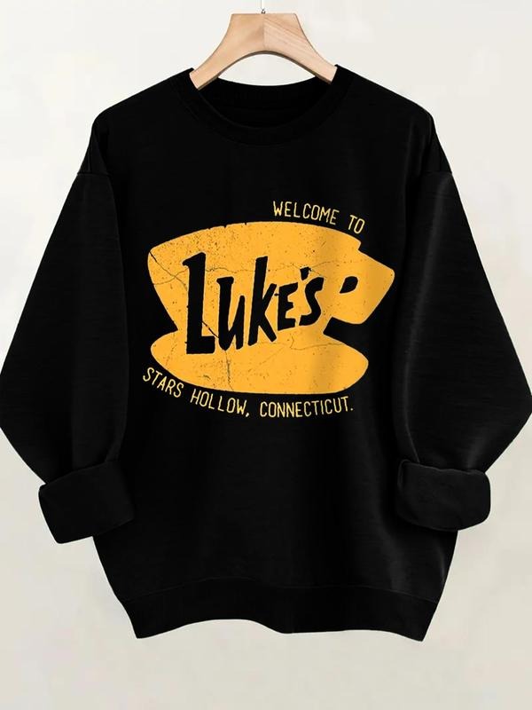 Women'WB shield Letter Print Round Neck Pullover, Fashion Casual Crew Neck Sweatshirt for Daily Holiday Outdoor Wear,...