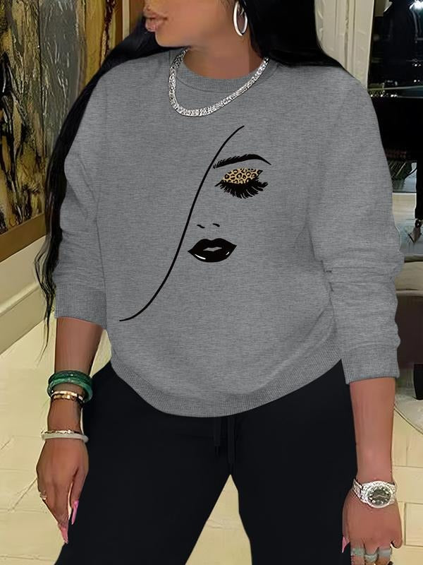 Women'WB shield Letter Print Round Neck Pullover, Fashion Casual Crew Neck Sweatshirt for Daily Holiday Outdoor Wear,...