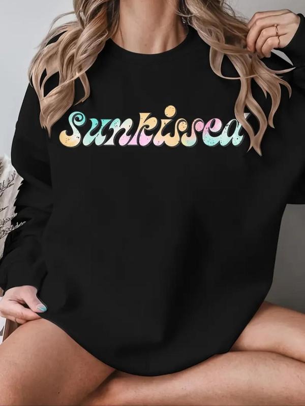 Women'WB shield Letter Print Round Neck Pullover, Fashion Casual Crew Neck Sweatshirt for Daily Holiday Outdoor Wear,...