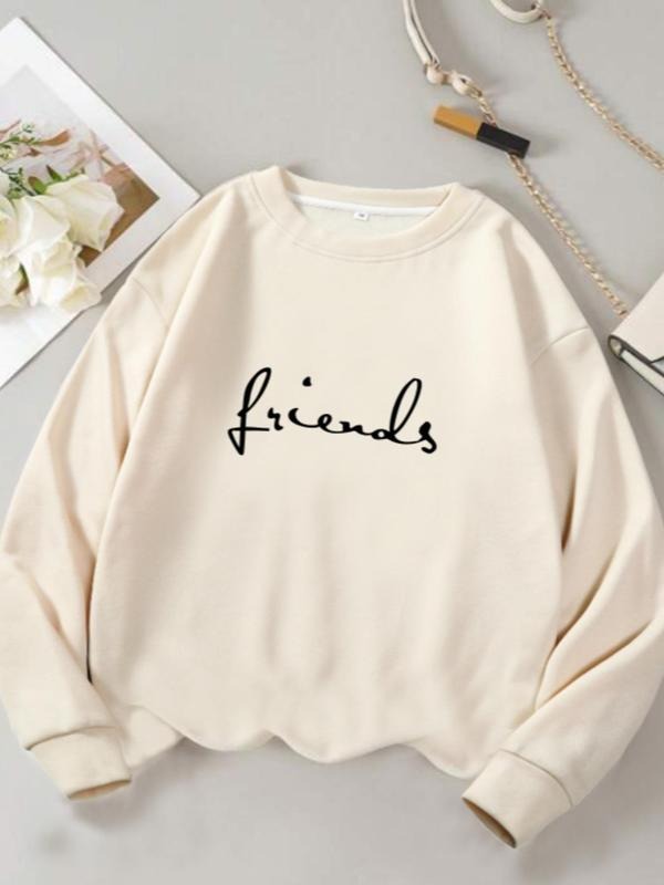 Women'WB shield Letter Print Round Neck Sweatshirt, Casual Fashion Drop Shoulder Long Sleeve Pullover for Daily Wear,...