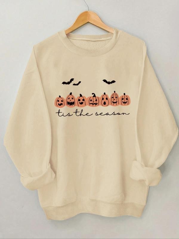 Women'WB shield Letter Print Round Neck Sweatshirt, Casual Halloween TNF Drop Shoulder Long Sleeve Pullover, Fashion Cozy...