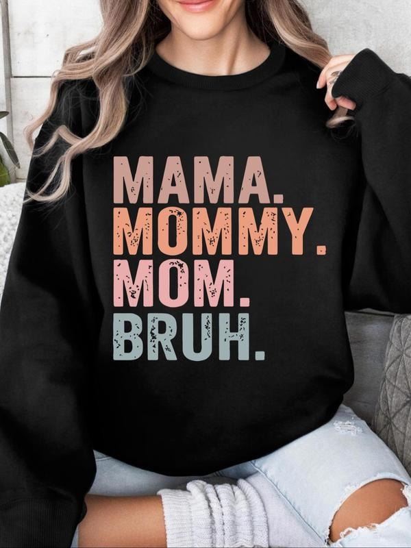 Women'WB shield Letter Print Round Neck Sweatshirt, Casual Long Sleeve Crew Neck Pullover for Spring & Fall, Fashion...