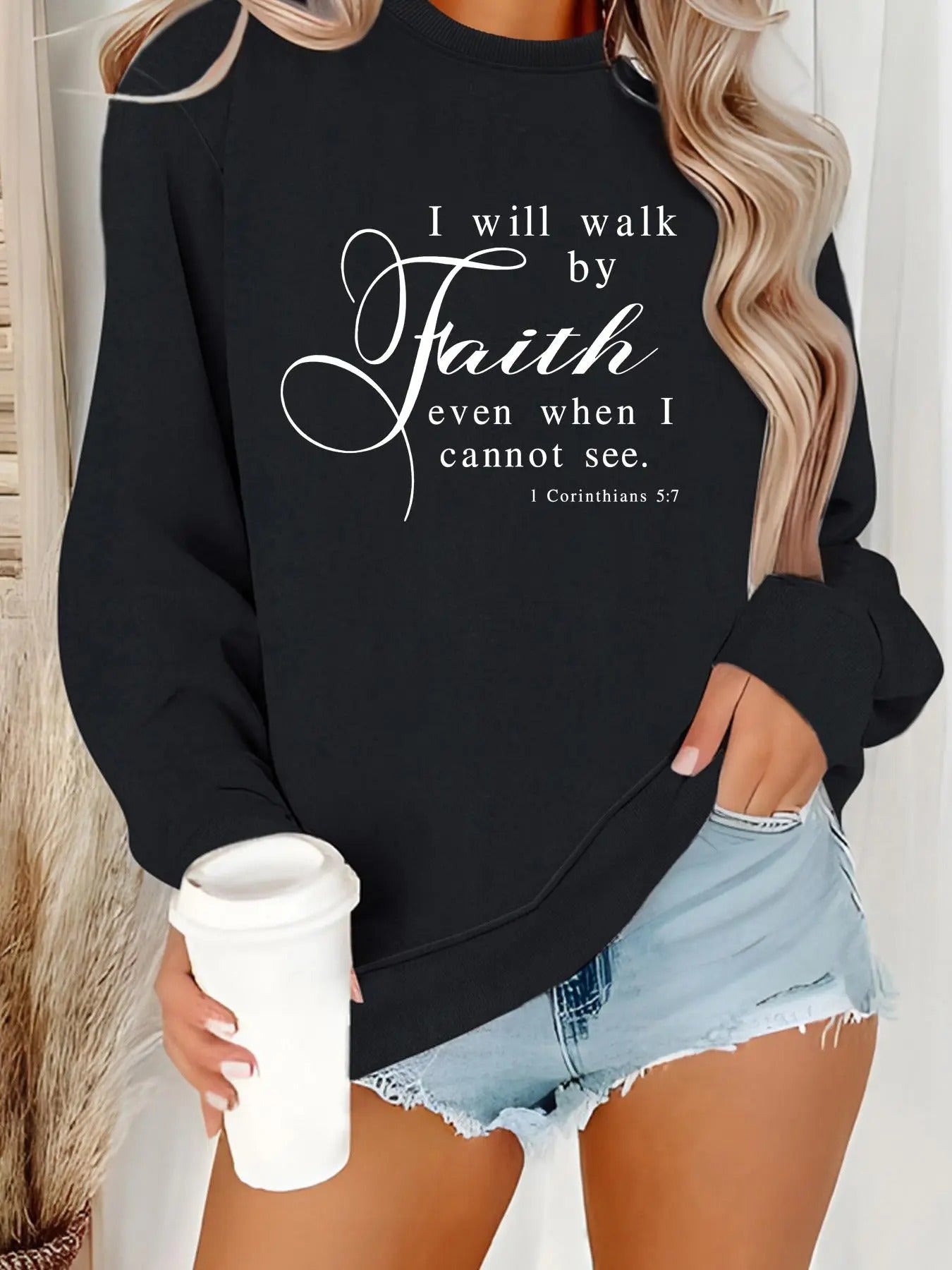 Women'WB shield Letter Print Round Neck Sweatshirt, Casual Long Sleeve Crew Neck Pullover for Spring & Fall, Fashion...