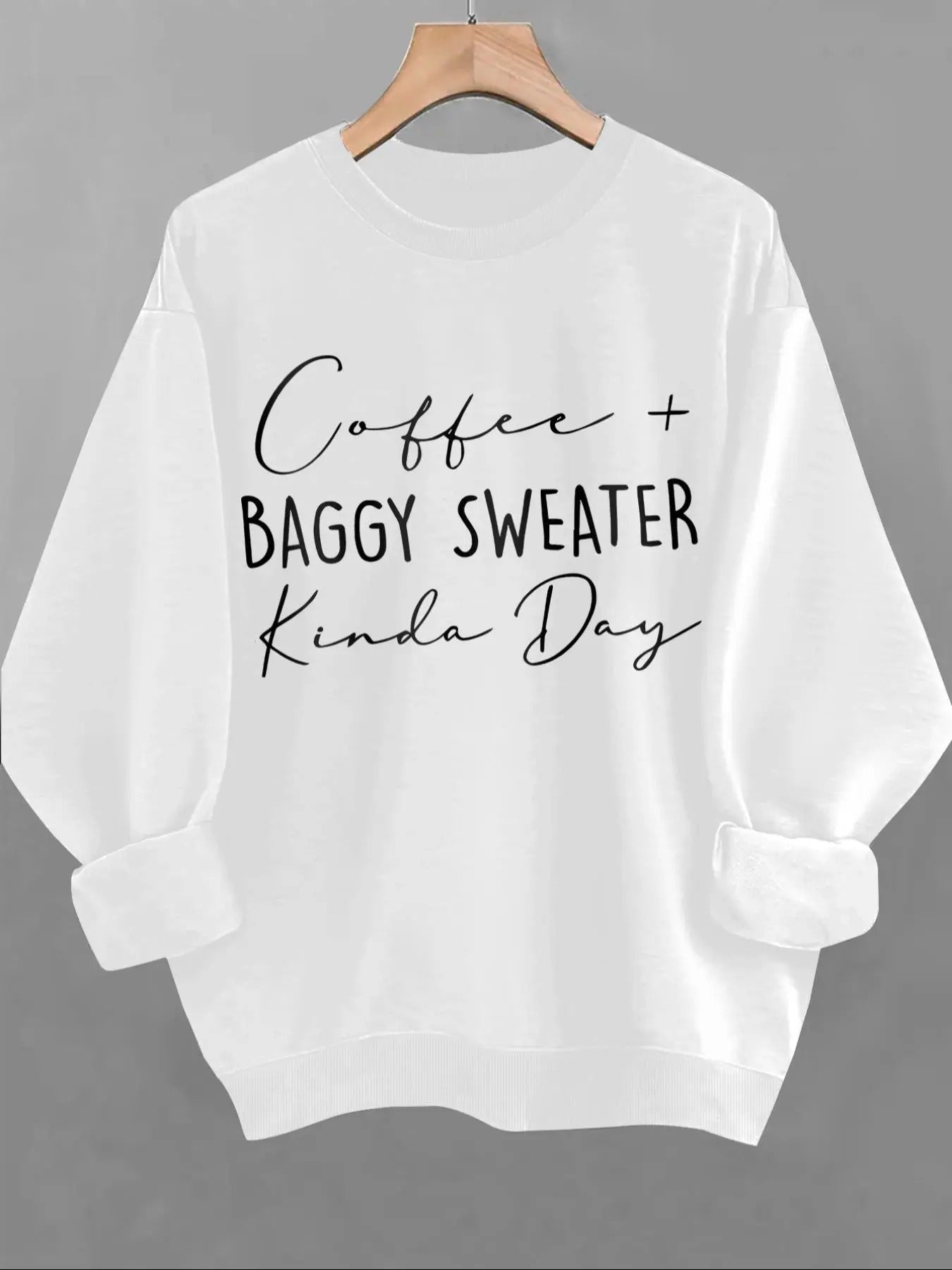 Women'WB shield Letter Print Round Neck Sweatshirt, Casual Long Sleeve Crew Neck Pullover for Spring & Fall, Fashion...