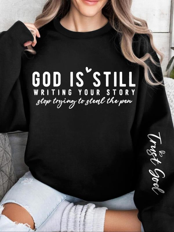 Women'WB shield Letter Print Round Neck Sweatshirt, Casual Long Sleeve Crew Neck Pullover for Spring & Fall, Fashion...
