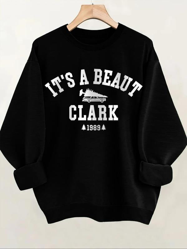 Women'WB shield Letter Print Round Neck Sweatshirt, Casual Long Sleeve Crew Neck Pullover for Spring & Fall, Fashion...
