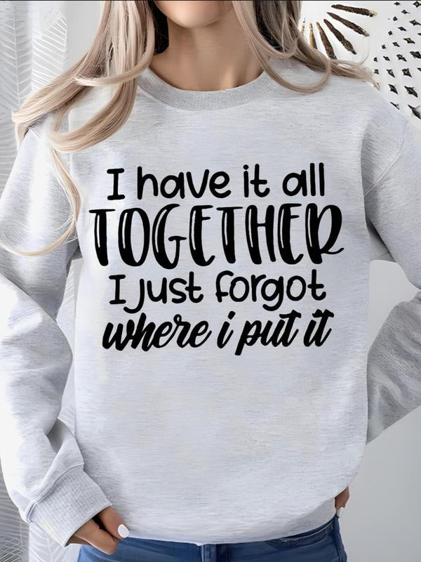 Women'WB shield Letter Print Round Neck Sweatshirt, Casual Long Sleeve Crew Neck Pullover for Spring & Fall, Fashion...