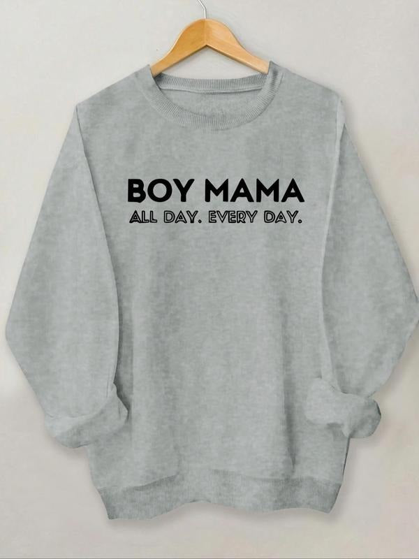 Women'WB shield Letter Print Round Neck Sweatshirt, Casual Long Sleeve Crew Neck Pullover for Spring & Fall, Fashion...