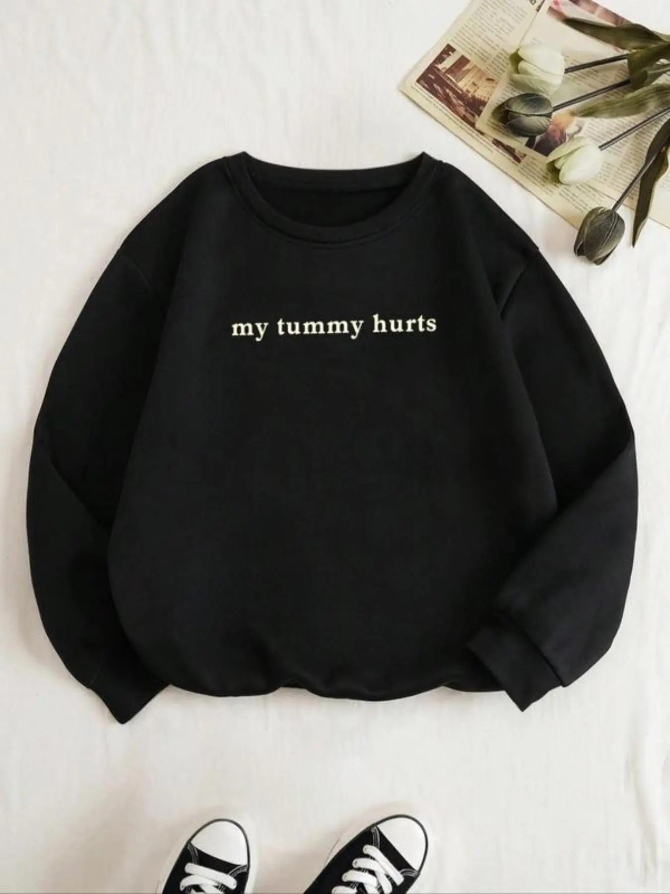 Women'WB shield Letter Print Round Neck Sweatshirt, Casual Long Sleeve Crew Neck Pullover for Spring & Fall, Fashion...
