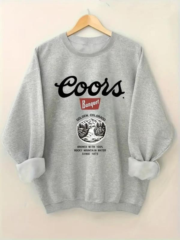Women'WB shield Letter Print Round Neck Sweatshirt, Swoosh Count Casual Long Sleeve Crew Neck Pullover for Fall & Winter,...